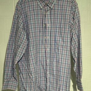 Izod Men's Blue and Pink Plaid Button Down Shirt
